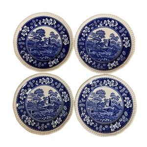 Vintage Spode England Blue Tower Set of 4 Bread and Butter Plates 6" Cottagecore